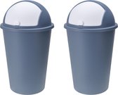 2x stuks vuilnisbak/afvalbak/prullenbak blauw met deksel 50 liter - Vuilnisbakken/afvalbakken/prullenbakken