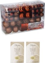 Pakket met 100x bruine kunststof kerstballen 3, 4, 6 cm met kerstbalhaakjes - Kerstboomversiering/kerstversiering