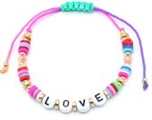 Dielay - Armband Dames - Love - Kralen - Lengte Verstelbaar - Multicolor