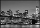 Ingelijste Schilderij - 100x140 cm - New York - Manhattan - Brooklyn bridge-Skyline