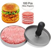 Creartix - Hamburgerpers RVS - incl. 100 Waxpapiertjes  - BBQ - Keukengerei - Perfecte hamburgers maken + 10 heerlijke hamburger recepten!