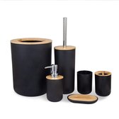 Luxe Bamboe Badkamer Accessoire Set - Tandenborstelhouder - Zeepbakje - Zeeppomp - Prullenbak - Toiletborstel - Zwart