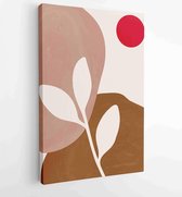 Earth tone natural colors foliage line art boho plants drawing with abstract shape 1 - Moderne schilderijen – Vertical – 1912771906 - 50*40 Vertical