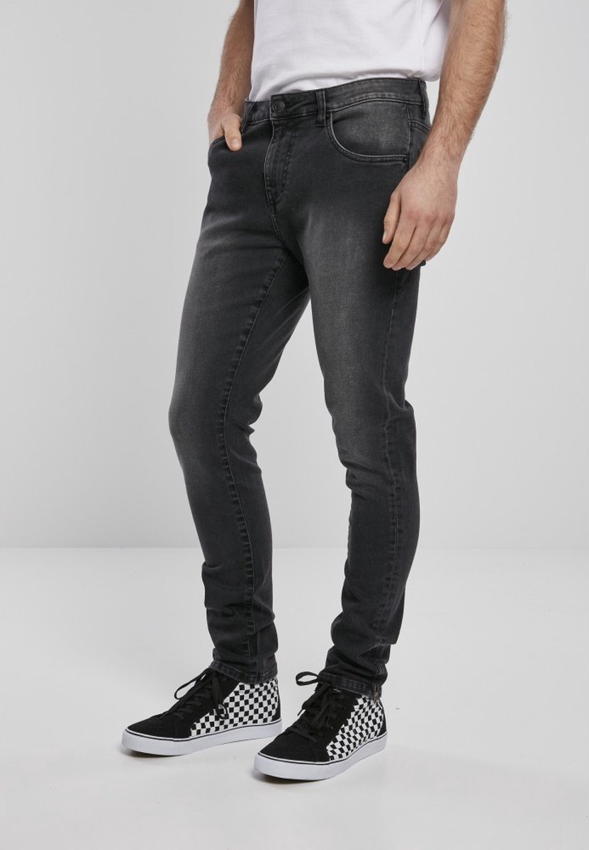 Urban Classics Trousers Slim Fit Zip Jeans Real Washed-30/32 Zwart