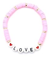 Dielay - Armband Dames - Kralen - Love - Elastisch Bandje - Roze