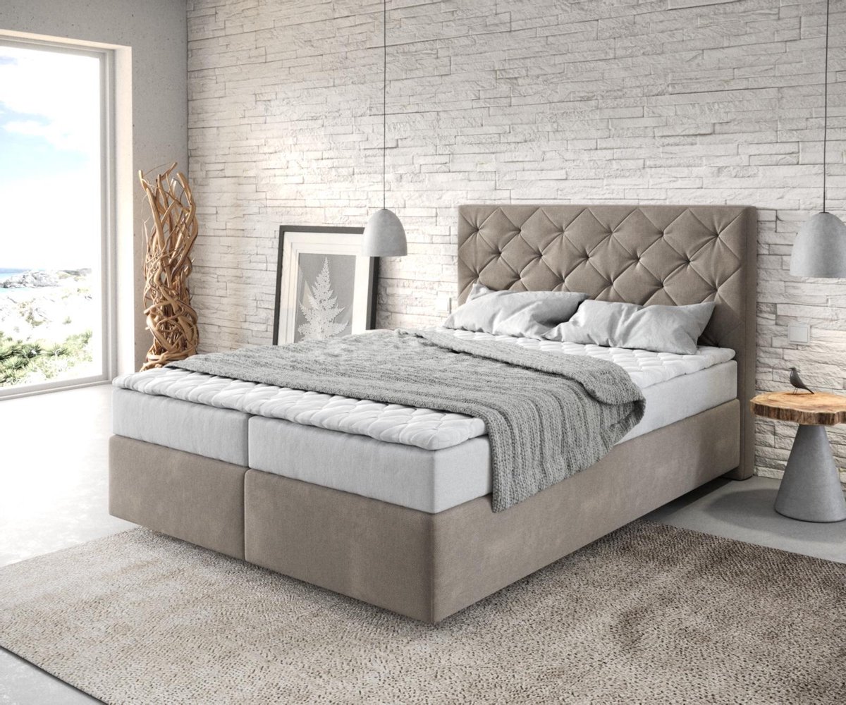 Boxspringbed Dream-Great microvezel beige 140x200 met matras en topper