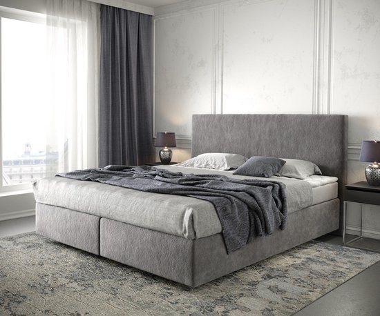 Bed Dream-Well Taupe 180x200 cm Microvezel stof met matras en topper boxspring-bed