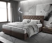 Boxspringbed Dream-Great Lederimetat donkerbruin 180x200 met matras en topper