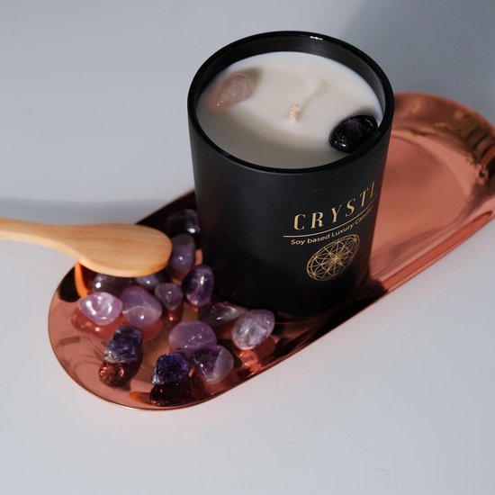 Crystl Candles™ Geurkaars met edelstenen - vegan - edelsteen - amethist - kaars - rosenquartz - mediteren - meditatie - spiritueel - giftset