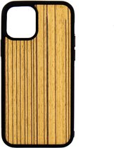 Apple Iphone 12 / 12 Pro Houten GSM Hoesje Zebrano Hout Shockproof TPU Case Hoes Uniek Design Telefoon Zwart Protection Geschenk Kerstmis Vaderdag Moederdag Verjaardag