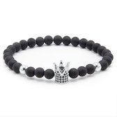 Victorious Natuurstenen Kralen Armband Heren – Zilveren Kroon – Mat Zwart – 18cm