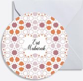 Wenskaarten 6 stuks "Eid Mubarak" - offerfeest/suikerfeest - versiering/decoratie - rond - roze