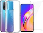 Oppo A94 5G Hoesje - Anti Shock Proof Siliconen Back Cover Case Hoes Transparant - Tempered Glass Screenprotector