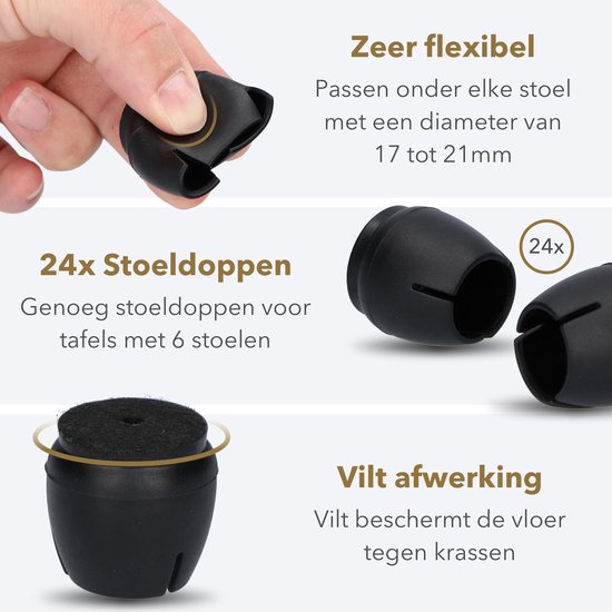 Bambooï 24 Stuks Stoelpoot Beschermers - Viltjes Stoelpoten - 17-21 mm