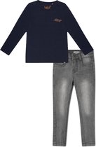 Koko Noko BIO Basics Set(2delig) Jeans Nelly Grey en Shirt LS Norah Navy - Maat 122/128
