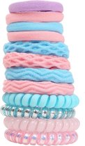 Haar Elastiek | Set 12 stuks | Haarelastiekjes | Blauw/Roze | Fashion Favorite