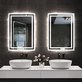 Miroir de salle de bain rectangulaire à LED 50x70cm, miroir mural à double éclairage 4mm, interrupteur à capteur simple tactile, blanc froid, anti-buée