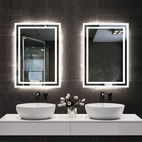 Miroir de salle de bain led tactile mural 3 en 1 éclairage blanc