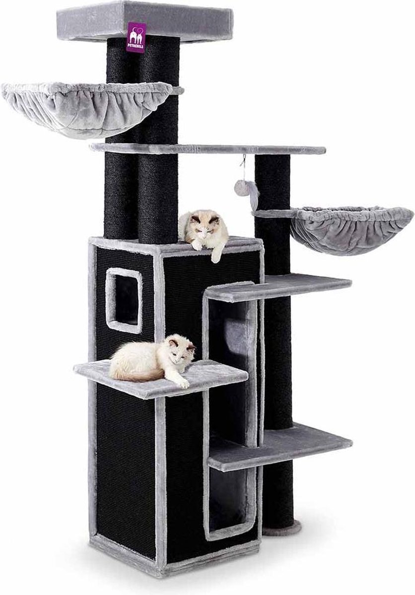 PETEPELA Arbre à Chat, Petit Arbre a Chat avec 2 Condos Douillets, Perchoir Moelleux, Griffoir