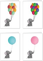 KimsKaartjes - Set van 4 wenskaarten met een olifantje - gevouwen kaarten incl. enveloppen