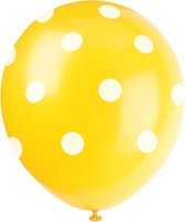 UNIQUE - 6 Ballonnen geel met witte stippen - Decoratie > Ballonnen