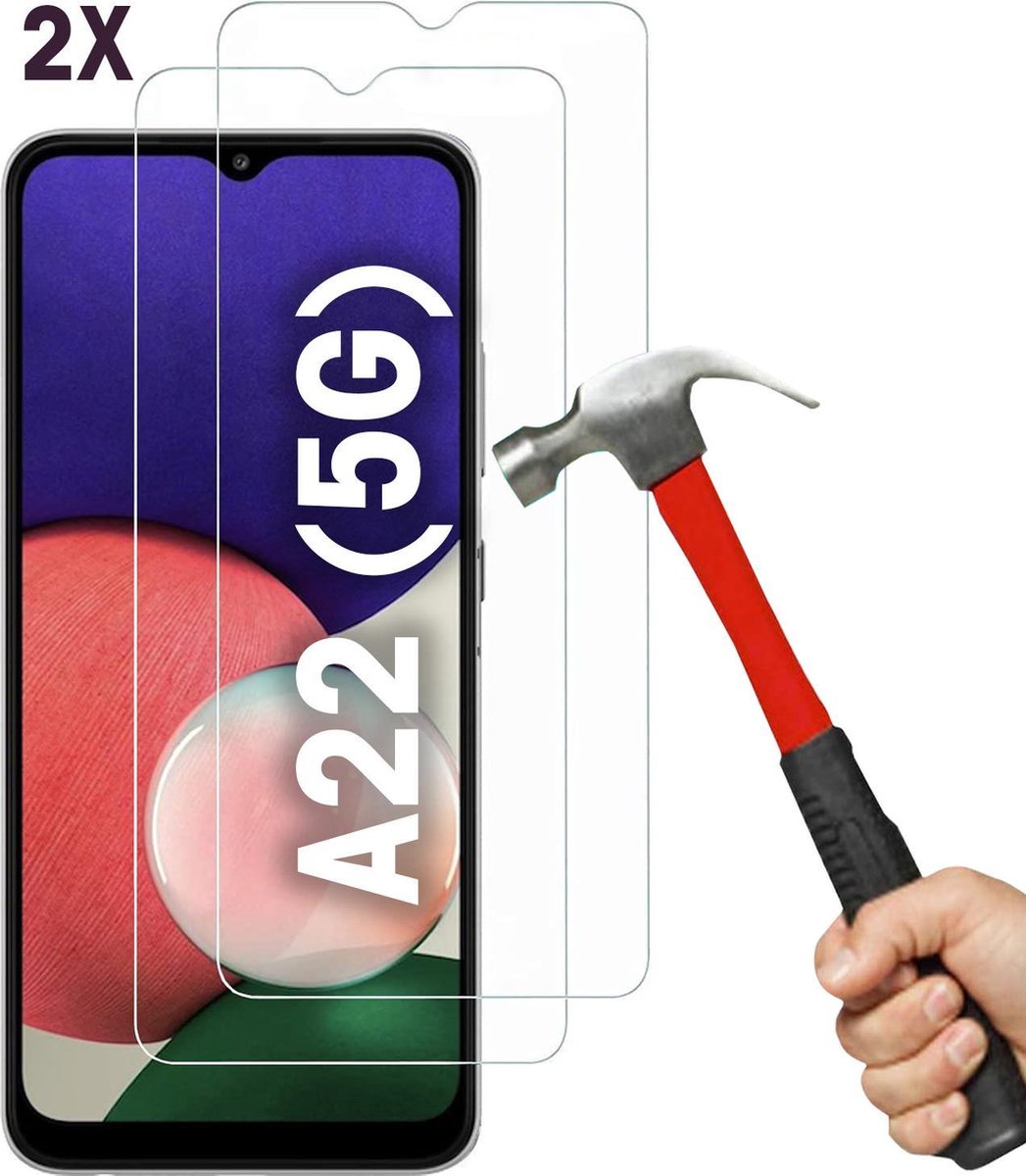 Screenprotector geschikt voor Samsung Galaxy A22 (5G) Screenprotector 2X - Tempered Glass - Anti Shock Galaxy A22 (5G) screen protector - 2PACK - EPICMOBILE