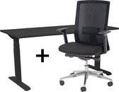 Zit-sta bureau elektrisch verstelbaar + ERGO Bureaustoel | NEN-EN 527 PRO Thuiswerkset | frame bureau zwart - bureaublad zwart | 120x80 cm