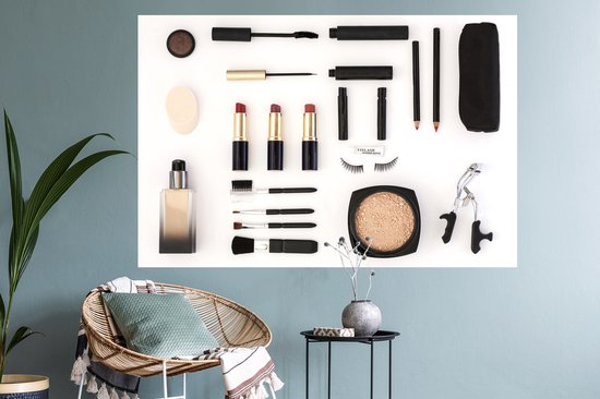 Sticker Muursticker Flat lay Beauty - Set de Maquillage - 120x80 cm - film adhésif autocollant - sticker mural repositionnable