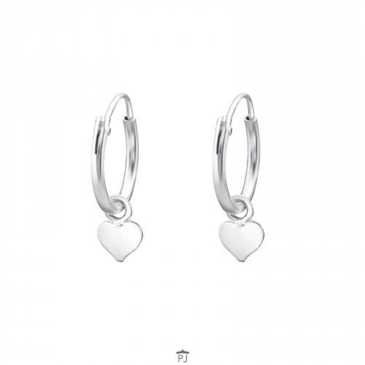 Zilveren oorbellen - oorringen met hart hanger - 925 zilver - 12 mm