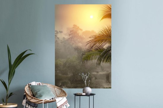 Sticker Muursticker Palmier - Paysage avec brouillard et palmiers - 80x120 cm - feuille autocollante - sticker mural repositionnable