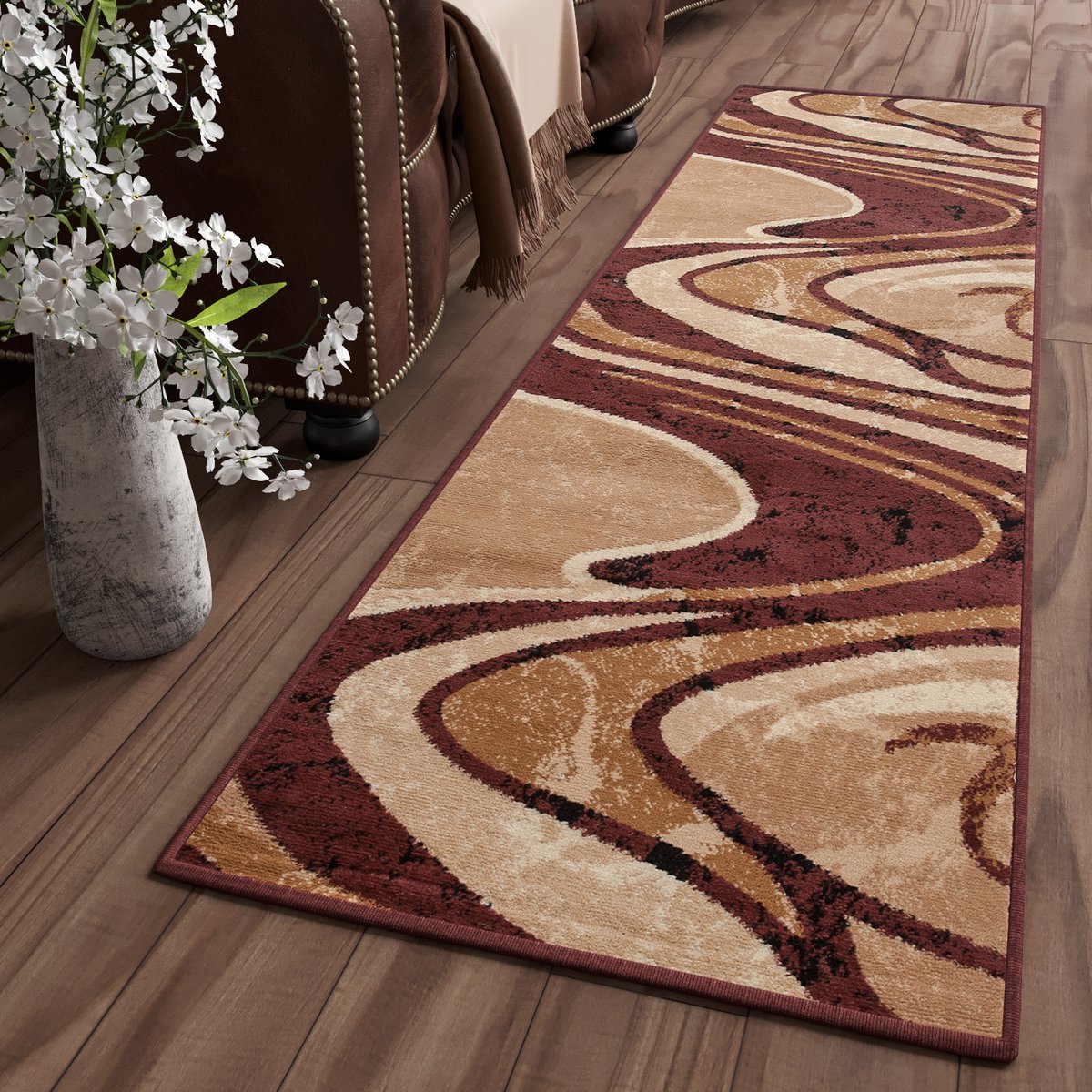 Tapiso Dream Tapijt Loper Woonkamer Slaapkamer Bruin Abstract Interieur Praktisch Duurzaam Design Woonsfeer Hoogwaardig Maat - 80 x 250 cm