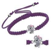 Armband meisje | Katoenen armband, zilveren koala