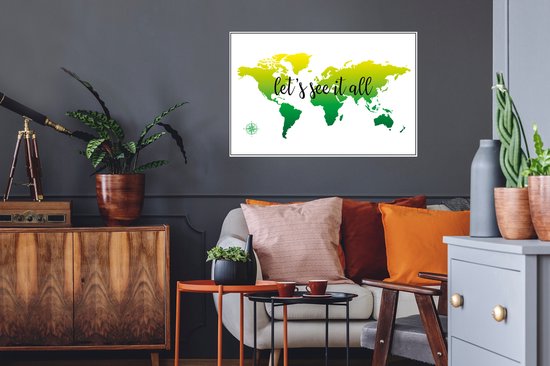 Stickers muraux - Wereldkaart - Vert - Boussole - 90x60 cm - Film adhésif