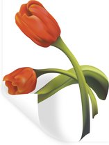 Muurstickers - Sticker Folie - Een illustratie van twee oranje tulpen - 120x160 cm - Plakfolie - Muurstickers Kinderkamer - Zelfklevend Behang XXL - Zelfklevend behangpapier - Stickerfolie