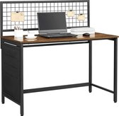 Computertafel, bureau met roosterwand, opbergvakken van stof, voor foto's, schrijfwaren, industrieel, vintage bruin-zwart LWD053B01