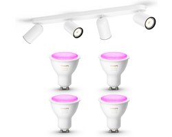 Philips Hue Pongee Opbouwspot (Wit) - Wit en Gekleurd Licht - Plafondspot met 4 Lichtpunten - GU10…