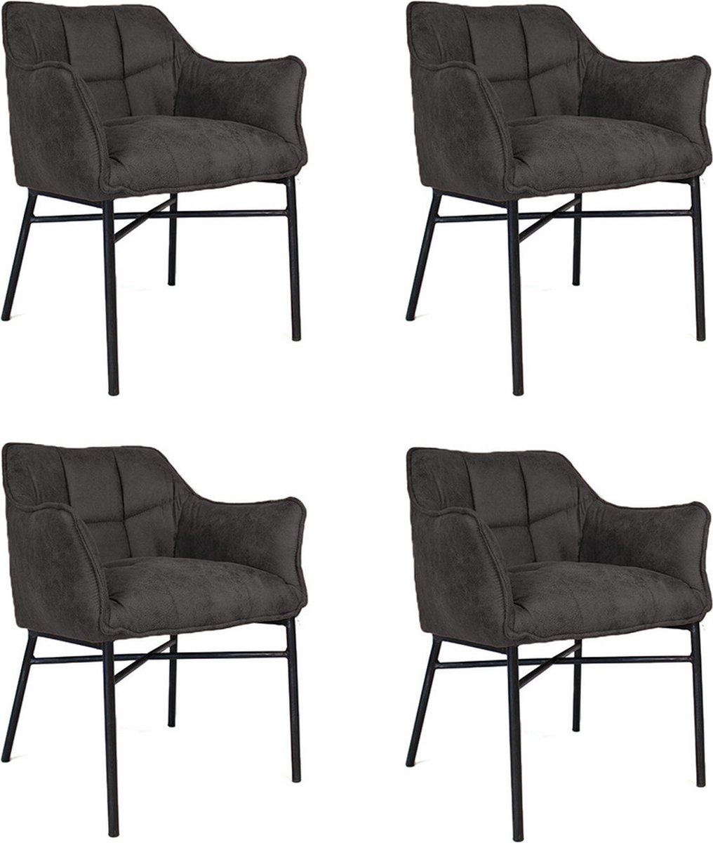 Bronx71 Industriële eetkamerstoel Aaron antraciet - Eetkamerstoelen set van 4 - stoel