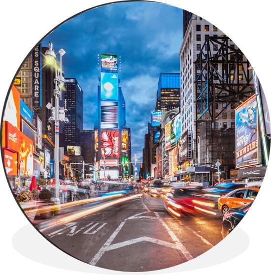 WallCircle - Wandcirkel - Muurcirkel - Times Square bij nacht - Aluminium - Dibond - ⌀ 60 cm - Binnen en Buiten