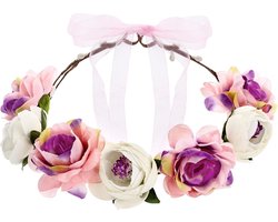 PartyDeco - Krans - Bloemenkroon Wit/Roze