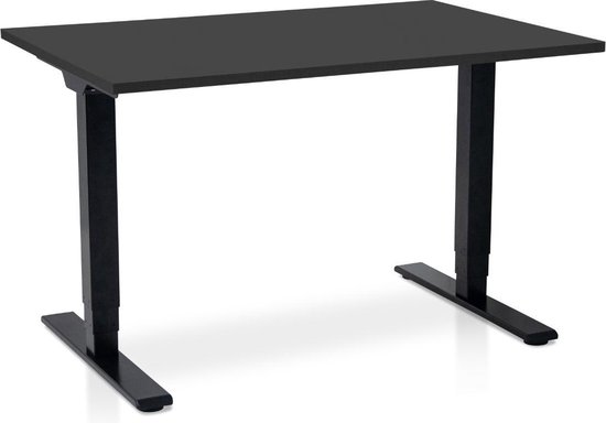 Zit-sta bureau elektrisch verstelbaar - MRC COMFORT NEN-EN 527 | 140 x 80 cm | frame zwart - blad zwart eiken | 130 cm hoog | 100KG draagvermogen