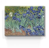 Schilderij - Irissen - Vincent van Gogh - 26 x 19,5 cm - Niet van echt te onderscheiden handgelakt schilderijtje op hout - Mooier dan een print op canvas.
