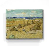 Schilderij - Korenschoven - Vincent van Gogh - 24x 19,5 cm - Niet van echt te onderscheiden handgelakt schilderijtje op hout - Mooier dan een print op canvas.