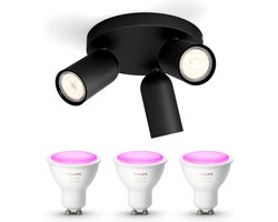 Philips Hue Pongee Opbouwspot (Zwart) - Wit en Gekleurd Licht - Plafondspot met 3 Lichtpunten -…