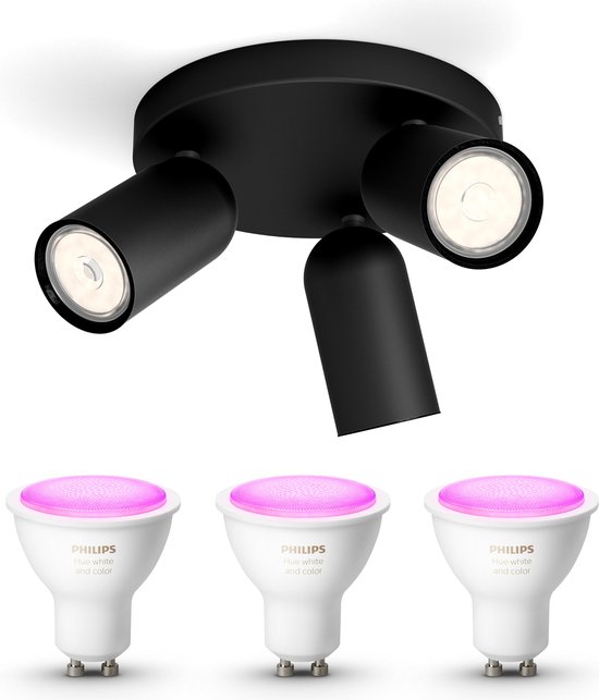 Philips myLiving Pongee Opbouwspot Zwart - 3 Lichtpunten - Spotjes Opbouw Incl. Philips Hue White & Color Ambiance GU10 - Bluetooth