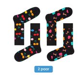 Happy Socks Fruit Heren| 2 paar / 2-pack|Zwart en Multicolor | Maat 41-46 – Fruit Heren Edition – 2 paar Happy Socks |Apple & Cherry