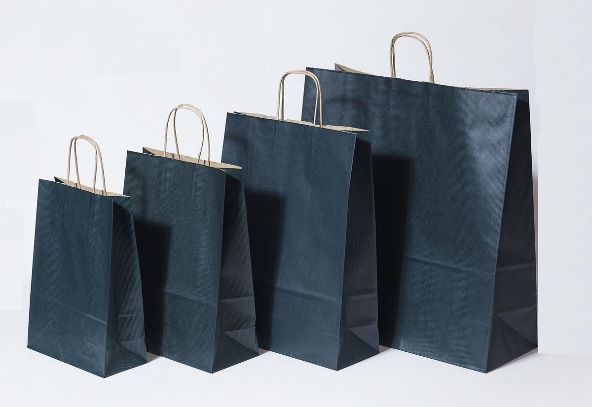 Draagtassen Papier Donkerblauw 26+12x35cm Kraft Papier 90 grams (50 stuks)