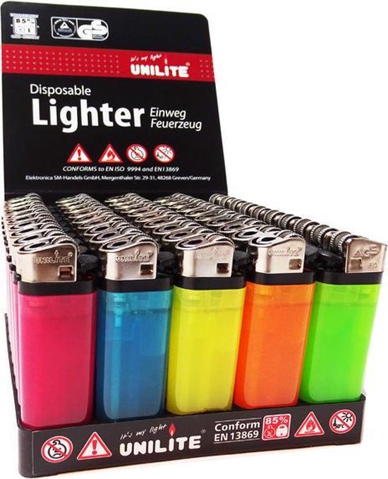 200 STUKS Aanstekers - Origineel merk Unilite - doorzichtig neon kleur  wegwerp... | bol.com