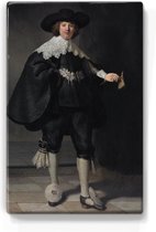 Portret van Marten Soolmans - Rembrandt van Rijn - 19,5 x 30 cm - Niet van echt te onderscheiden houten schilderijtje - Mooier dan een schilderij op canvas - Laqueprint.