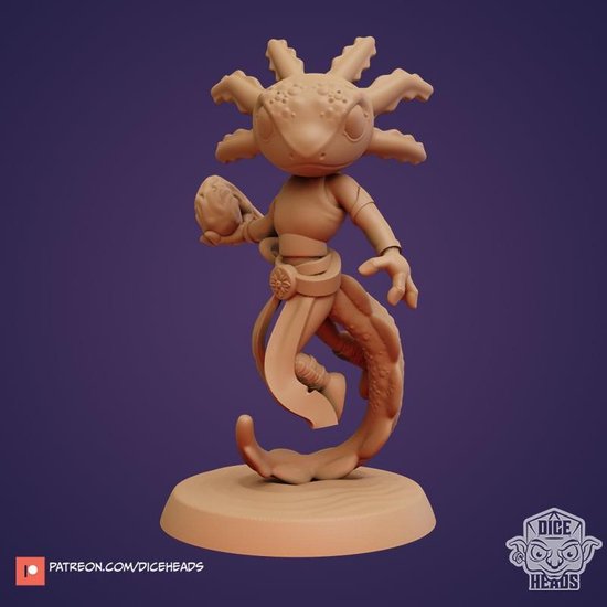 Thumbnail van een extra afbeelding van het spel 3D Printed Miniature - Axolotl Sorcerer - Dungeons & Dragons - Zoontalis KS