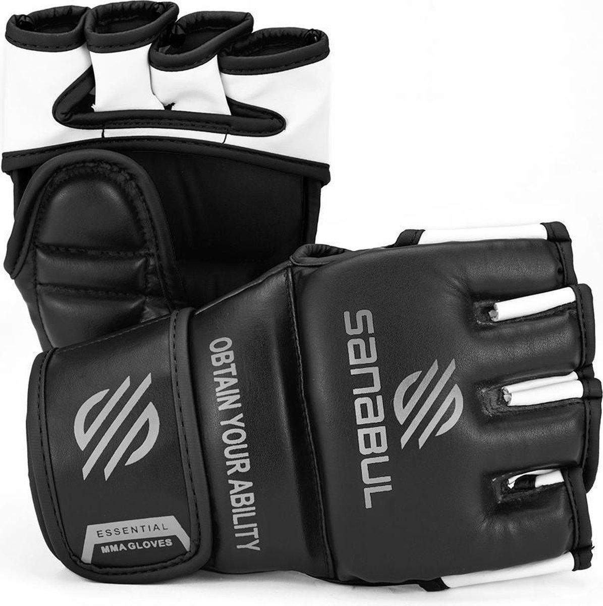 Sanabul Essential MMA Grappling Handschoenen - 4 oz - zwart, zilver - maat L/XL
